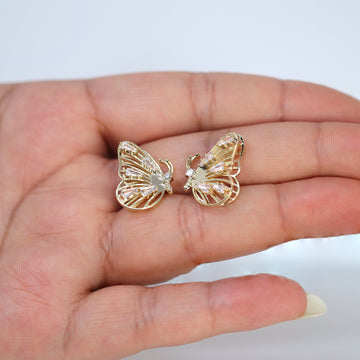 Swarovski Crystal Spots On 3D Gold Butterfly Stud Earrings, Dainty Stud, Statement Earrings.
